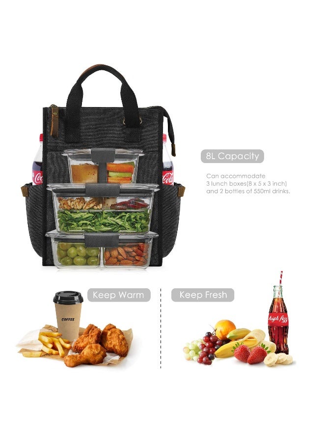 SMRITI Insulated Canvas Lunch Bag for Women/Men-9.6 L Reusable Leakproof Lunch Tote Bag for Work Picnic Beach - Fashion Lunchbox for Adults with Shoulder Strap(Dark Grey) - Image 3